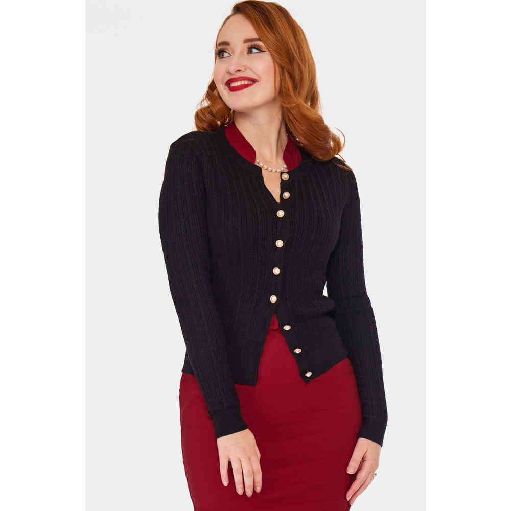 Voodoo Vixen - Pearl Button Textured Cardigan - Black
